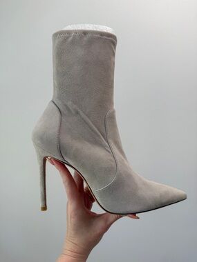 Stuart Weitzman Suede Sock Boot | Soft Taupe Minimalist Stiletto | size 8.5